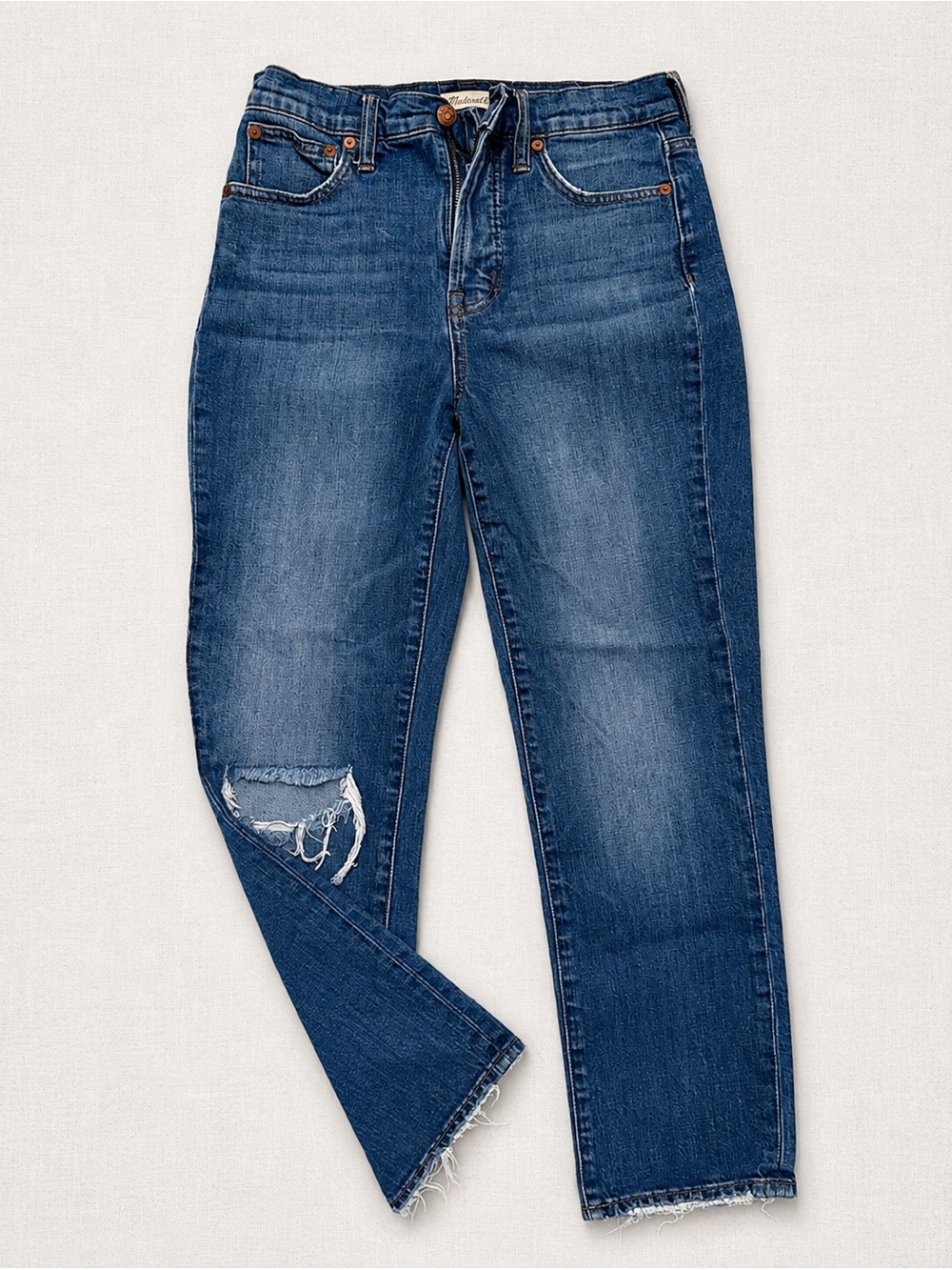 Madewell Women's The Perfect Vintage Crop Jeans with Distressed Knee size 25